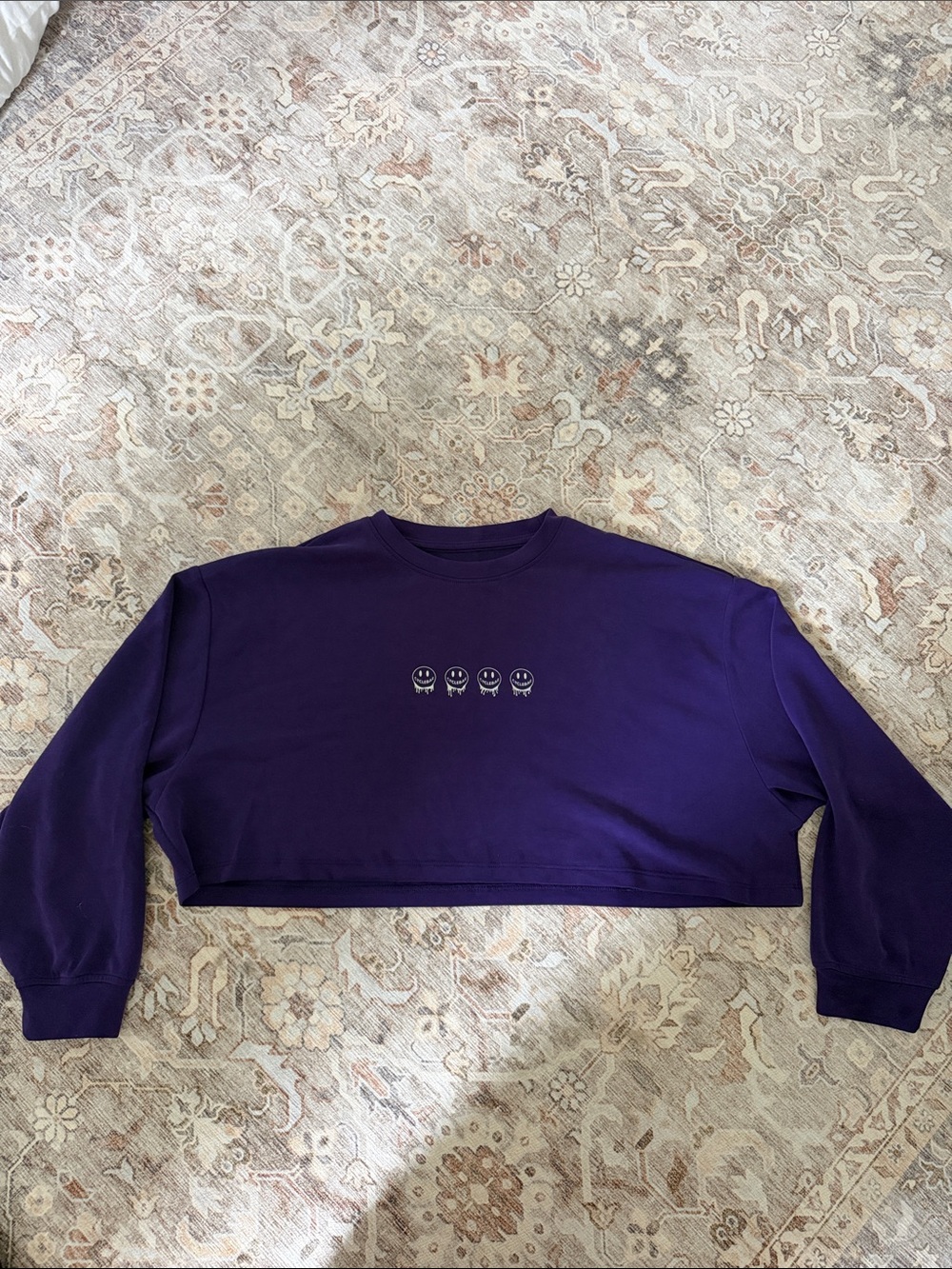 Cyclebar Purple Cropped Sweatshirt with Smiley Icons